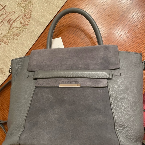 Grey Suede & Leather Satchel Bag H BY HALSTON - Picture 1 of 7